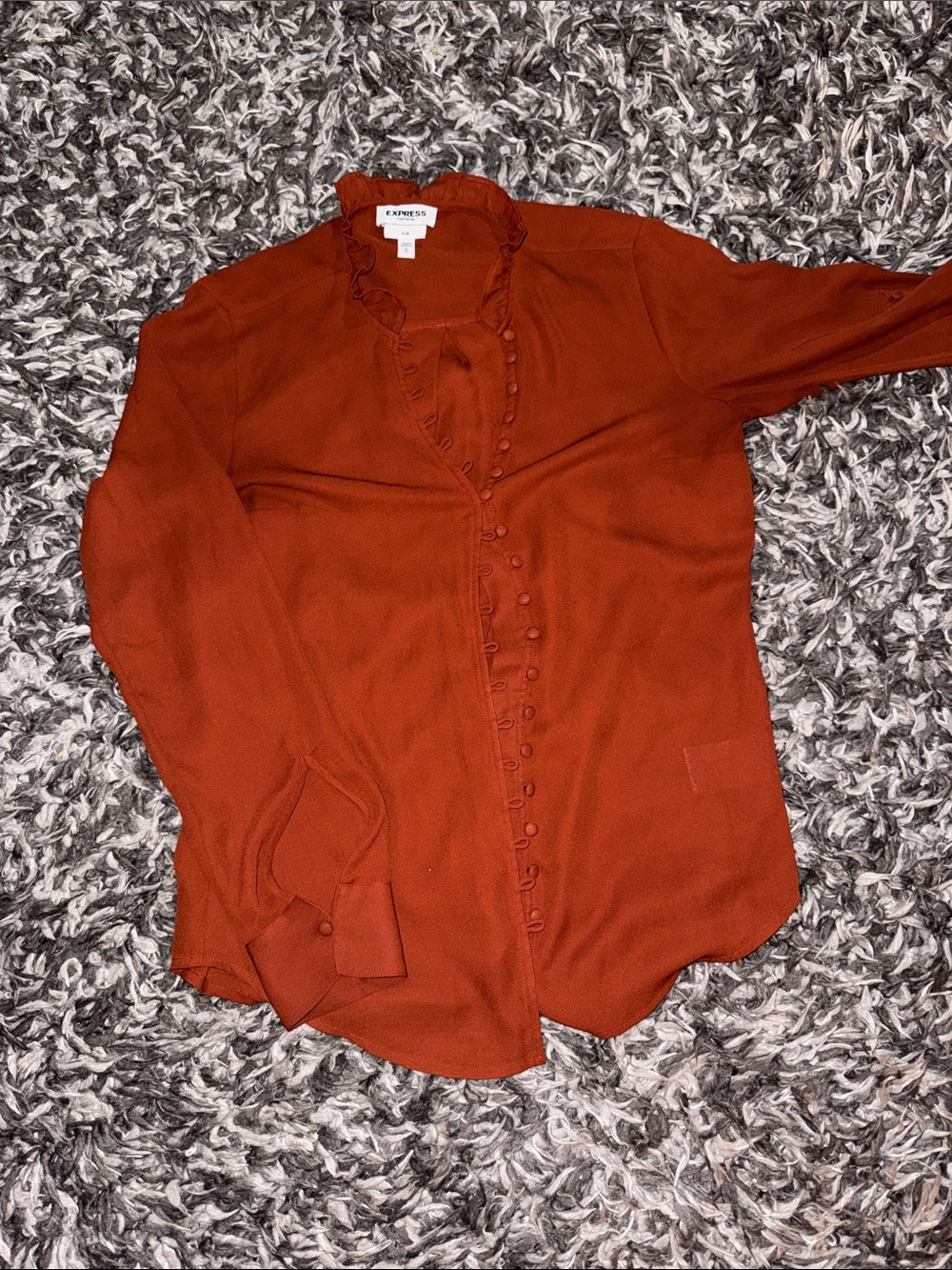 Rust Ruffle-Trim Button-Down Blouse - Picture 2 of 4